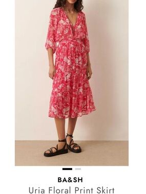 ba&sh Fuchsia and White Floral Tiered Maxi Skirt